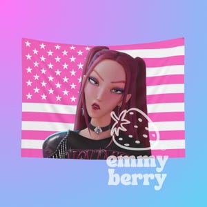 Mira Flag Tapestry | Kpop Demon Hunters, Huntrix, Kpop Girl Group, Gift for Girlfriend, Wall Hanging, Dorm Decor, Pink American Flag