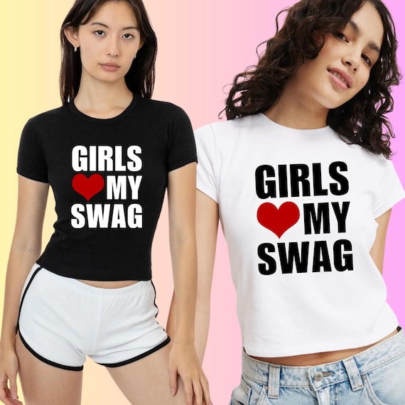 Girls Love My Swag Rib Baby Tee | Funny WLW shirt, Subtle Pride Shirt, Gift for Girlfriend, Funny Baby Tee, Y2K Fashion, Going Out Shirt