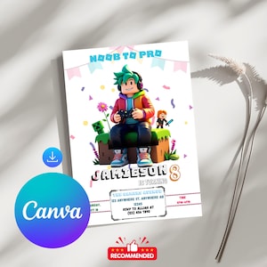 Gamer Boy Birthday Invite | Editable Gaming Party Template | Digital Download for 8th Birthday | Canva Printable Video Game Card