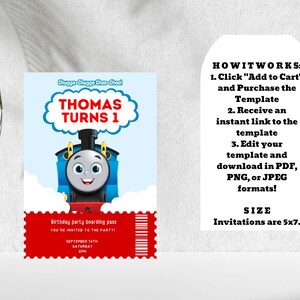 Editable Thomas the Tank Engine Birthday Invitation | Canva Digital ...