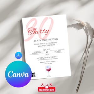 Rotwein-Geburtstagseinladung, 30. Geburtstagsfeier einladen, bearbeitbare Canva-Vorlage, digitaler Download, druckbares Weinthema einladen