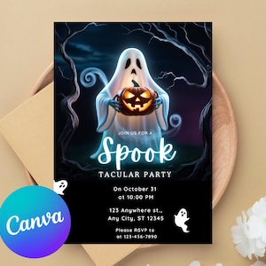 Editable Halloween Birthday Invitation, Halloween Ghost Invitation, Spooktacular Ghost Party Invitation, Halloween Birthday Ghost Card