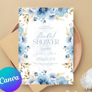 Blue Toile De Jouy Bridal Shower Invitation Template Vintage Floral Chinoiserie Invitation Template Blue Wedding Shower Invite Download