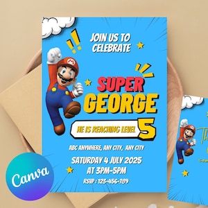 Editable Mario Invitation, Super Mario Birthday Invitation. Mario Template, Mario Party Invitation, Mario Kids Birthday Invite.