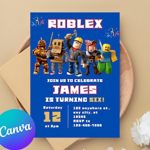 Roblox Birthday Invitation | Roblox Invitation | Roblox Game Party | Kids Roblox Invite | Printable Editable Template Canva Instant Download