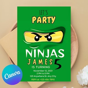 Ninja Go verjaardagsuitnodiging, karate verjaardag, ninja feestuitnodiging, krijger verjaardagsuitnodiging, digitaal bestand, bewerkbare ninjakaart