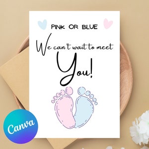 Gender Reveal Karte, Baby-Dusche-Karte, Jungen- oder Mädchen-Karte für neue Eltern, rosa oder blau, wir können nicht erwarten, Sie zu treffen, neue Baby-Karte