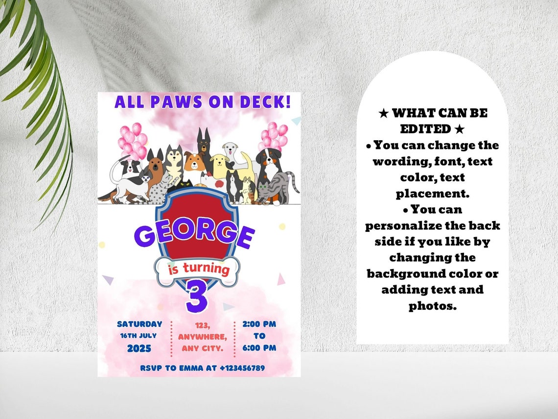 Editable Dogs Birthday Party Invitation Puppy Birthday Invite Calling ...