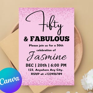 50th Birthday Invitation Printable Rose Gold Fifty and Fabulous Dinner Party Invite for Ladies Editable Digital Download