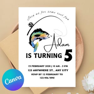 Editable Fishing Birthday Invitation Template, Fishing Birthday Invite, Fish Bday invitation, Reel in the Fun, Boy bday with photo