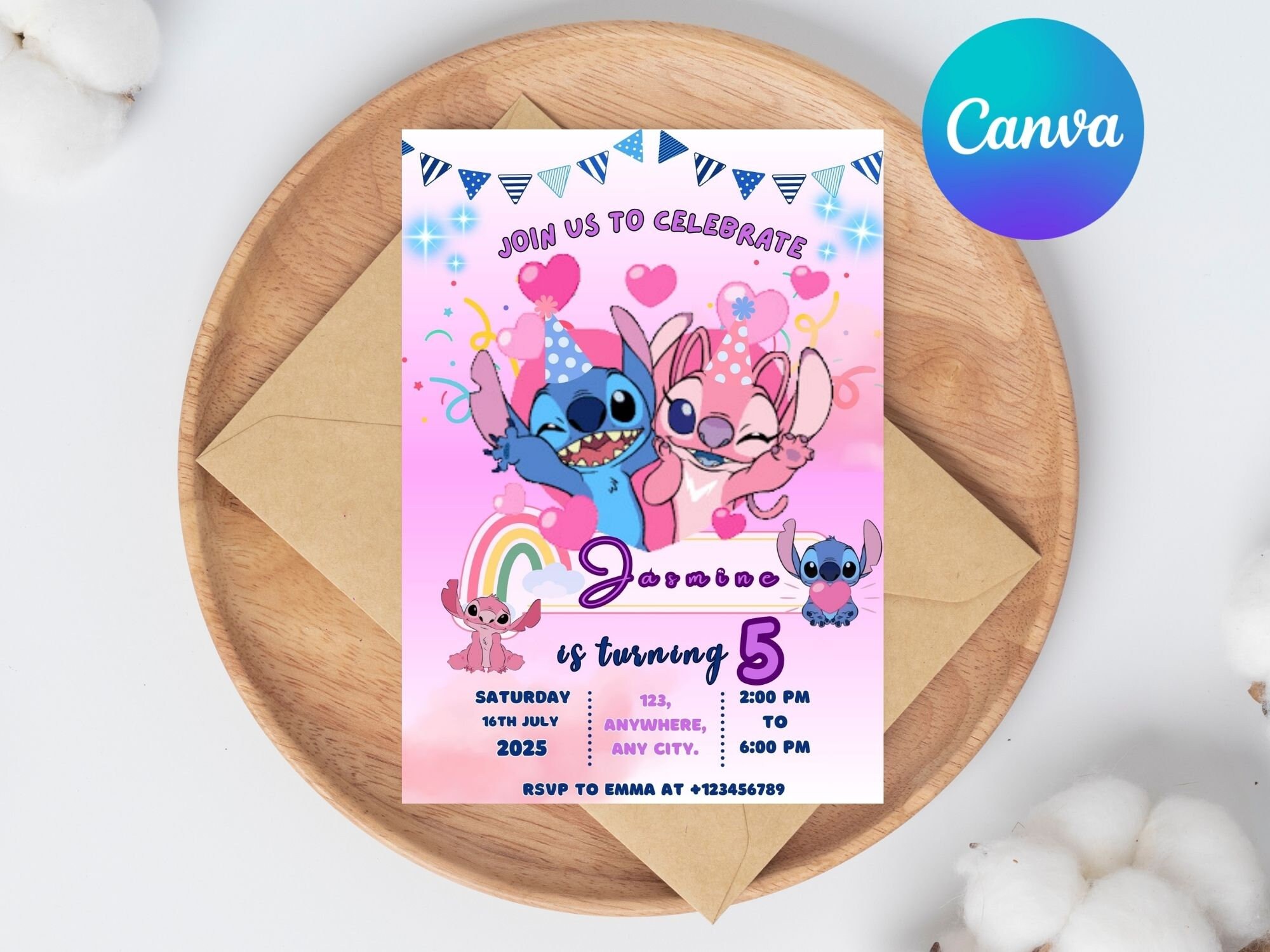 Stitch Editable Birthday Invitation Template, Printable Birthday Party ...