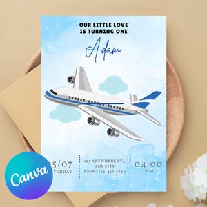 Invito modificabile per una festa in aereo: invito di compleanno in aereo, invito di compleanno in aereo, decorazioni per feste di aviazione, invito pilota, download.