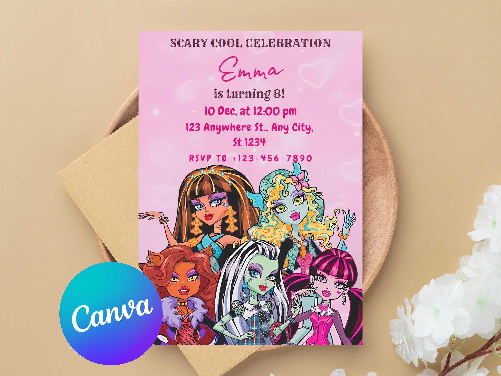Monster Birthday Party Invitation, Girls Halloween Birthday Party, Monster doll İnvite, Girls Birthday invitation, Monster girl Invite