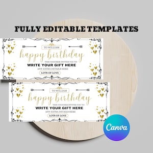 Boleto Dorado de Evento Editable, Vale de Cumpleaños para Imprimir en Casa, Vale de Regalo Digital, Boleto Sorpresa