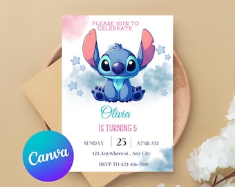 Editable Stitch Birthday Invitation Template, Printable Birthday Party Invitations, Digital Kids Party Invite Boys & Girls Bday Card Evite