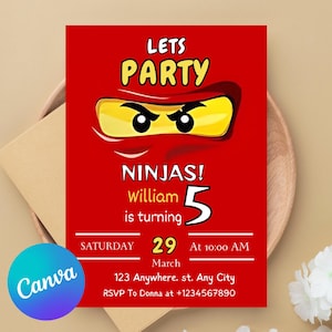Ninja Go-Geburtstagseinladung, Karate-Geburtstag, Ninja Party einladen, Krieger-Geburtstagseinladung, digitale Datei, bearbeitbare Ninja Karte