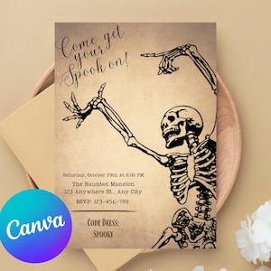 Invitación editable para fiesta de Halloween, plantilla de invitación de Halloween, invitación de esqueleto, plantilla de invitación de Halloween para adultos, descarga digital