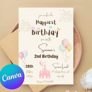 Happiest birthday on earth birthday invitation,Minnie birthday invite,editable magical birthday invite,instant download,printable template