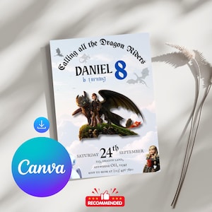 How to Train Your Dragon Birthday Invitation Editable – Canva Template for Boys – Viking Dragon Party – Digital Download – Printable Invite