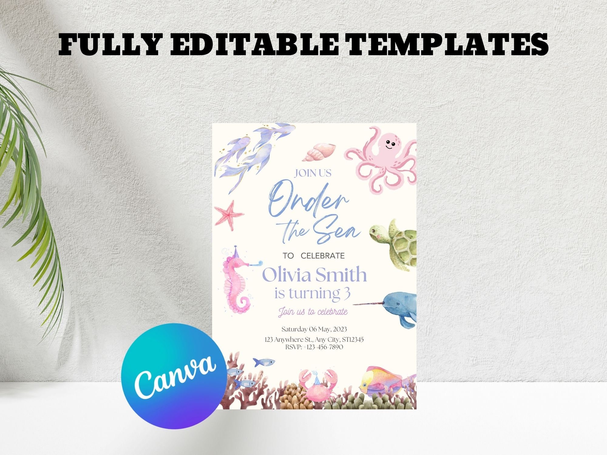 Oneder the Sea Birthday Invitation Printable, Under the Sea Editable Template, 1st Birthday ...