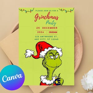 Canva Editable Template I Christmas Party Invitation | Grinch Party Ideas | Grinch Christmas Invitation | Holiday Invitation | merry grinch