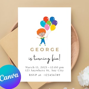Editable Balloon Birthday Invitation Digital Download Minimalist Invitation Template Kid’s Party invite Instant Download