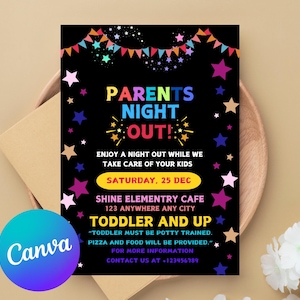 Editable Parents Night Out Flyer Printable PTO PTA Church Community Family School Fundraiser Event Invitation Digital Editable Template