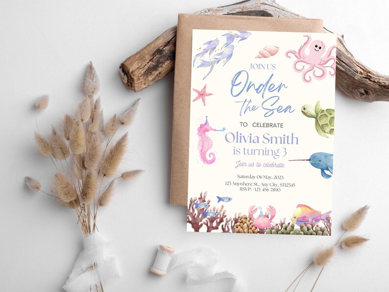 Oneder the Sea Birthday Invitation Printable, Under the Sea Editable Template, 1st Birthday ...
