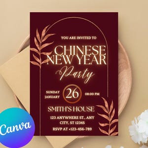 Chinese New year Invitation, Lunar New Year Party Invite, Lantern Tree DIY Editable, 2025 Celebration Template, Cherry Blossom Asian Design