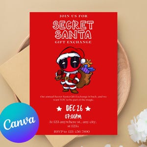 Editable Deadpool Christmas Invitation, OMG Deadpool Christmas Party, Printable Invitation Template - Editable Deadpool Birthday Invite