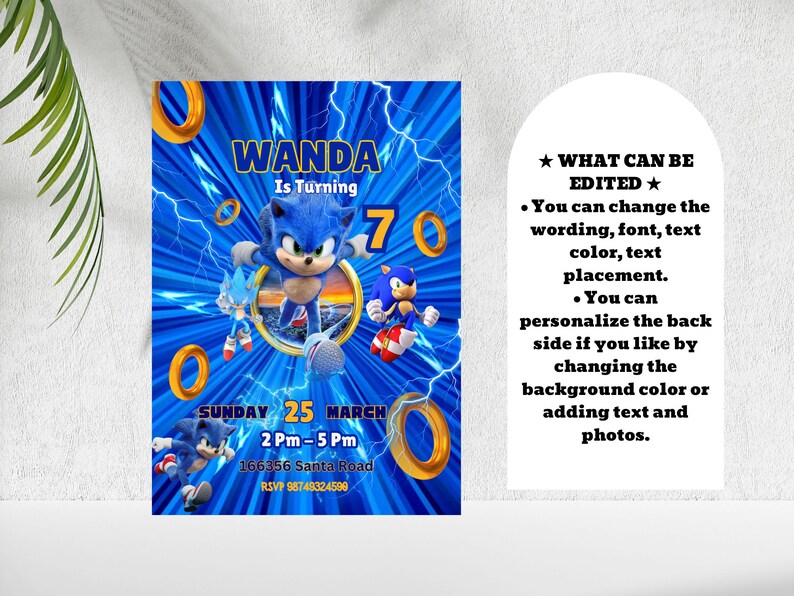Editable Sonic Birthday Invitation Template, Sonic the Hedgehog Movie ...