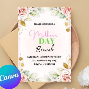 Mother&#39;s Day Brunch Invitation - Editable Mother&#39;s Day Party Invite - Printable Mother&#39;s Day Celebration Invite - Instant Download