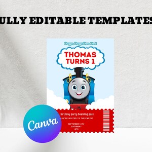 Editable Thomas the Tank Engine Birthday Invitation | Canva Digital ...