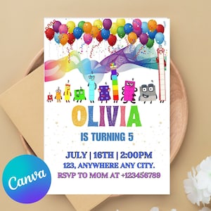 Numberblocks Birthday Invitation | Numberblocks Birthday Party Invite | Editable Printable Invitation | Birthday Invitation| Cupcake Toppers