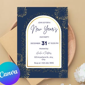Silvesterpartyeinladung, bearbeitbare Silvesterpartyeinladung, NYE-Feier einladen, Telefontext-E-Mail-Einladung, bearbeitbare Reiseplan-eCard