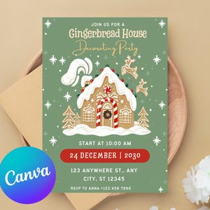 Gingerbread House Decorating Party Invitation, Gingerbread House Invitation, Christmas Party Invite, Holiday Party Invitation, 5x7 Invites