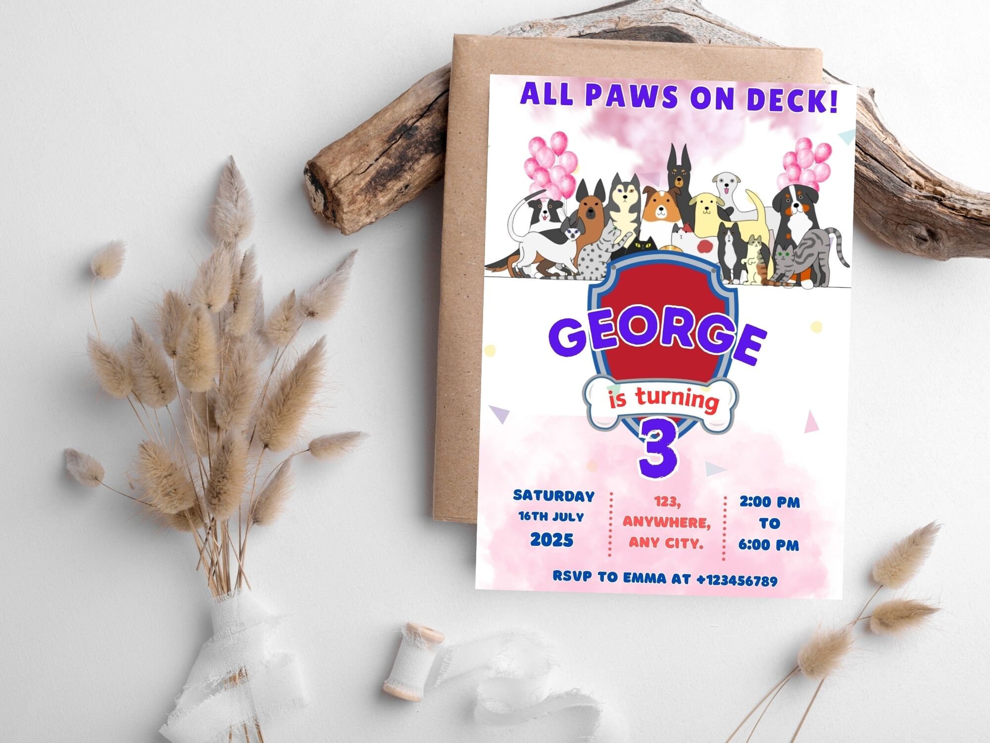 Editable Dogs Birthday Party Invitation Puppy Birthday Invite Calling ...