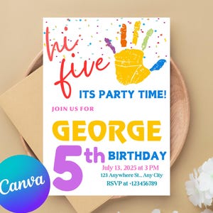 High Five Geburtstagseinladung, bearbeitbare Hi Five-Einladungsvorlage, Mädchen 5. Gemälde Geburtstag, druckbare Hi 5-Einladung, sofortiger Download,