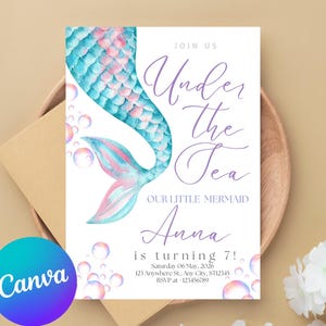 Mermaid Tail Birthday Invitation, Under the Sea Birthday Invitation Girl, Editable Birthday Template, Purple Teal Mermaid Birthday