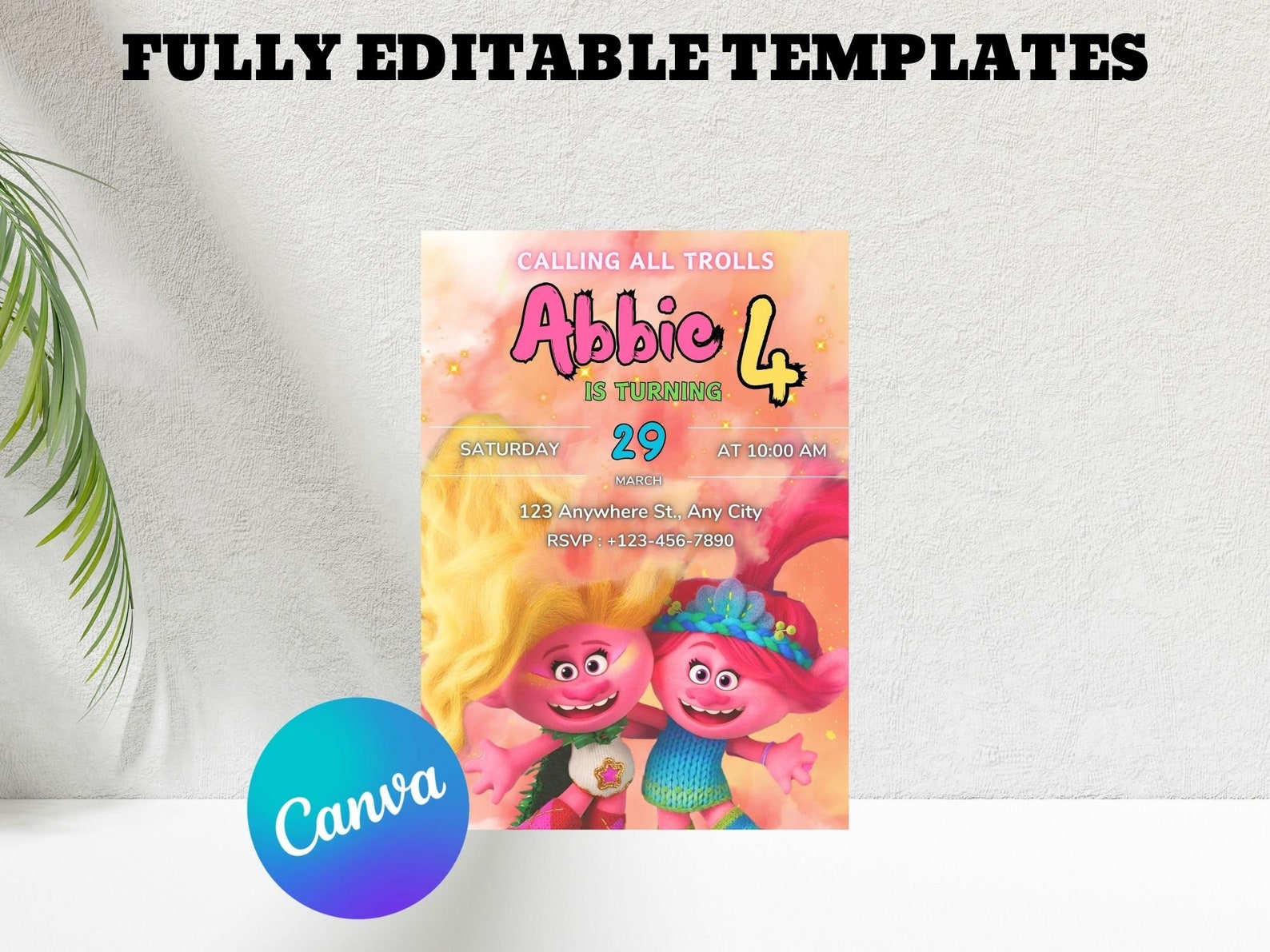 Trolls Party Printable Birthday Invitation Electronic Invitation Band ...