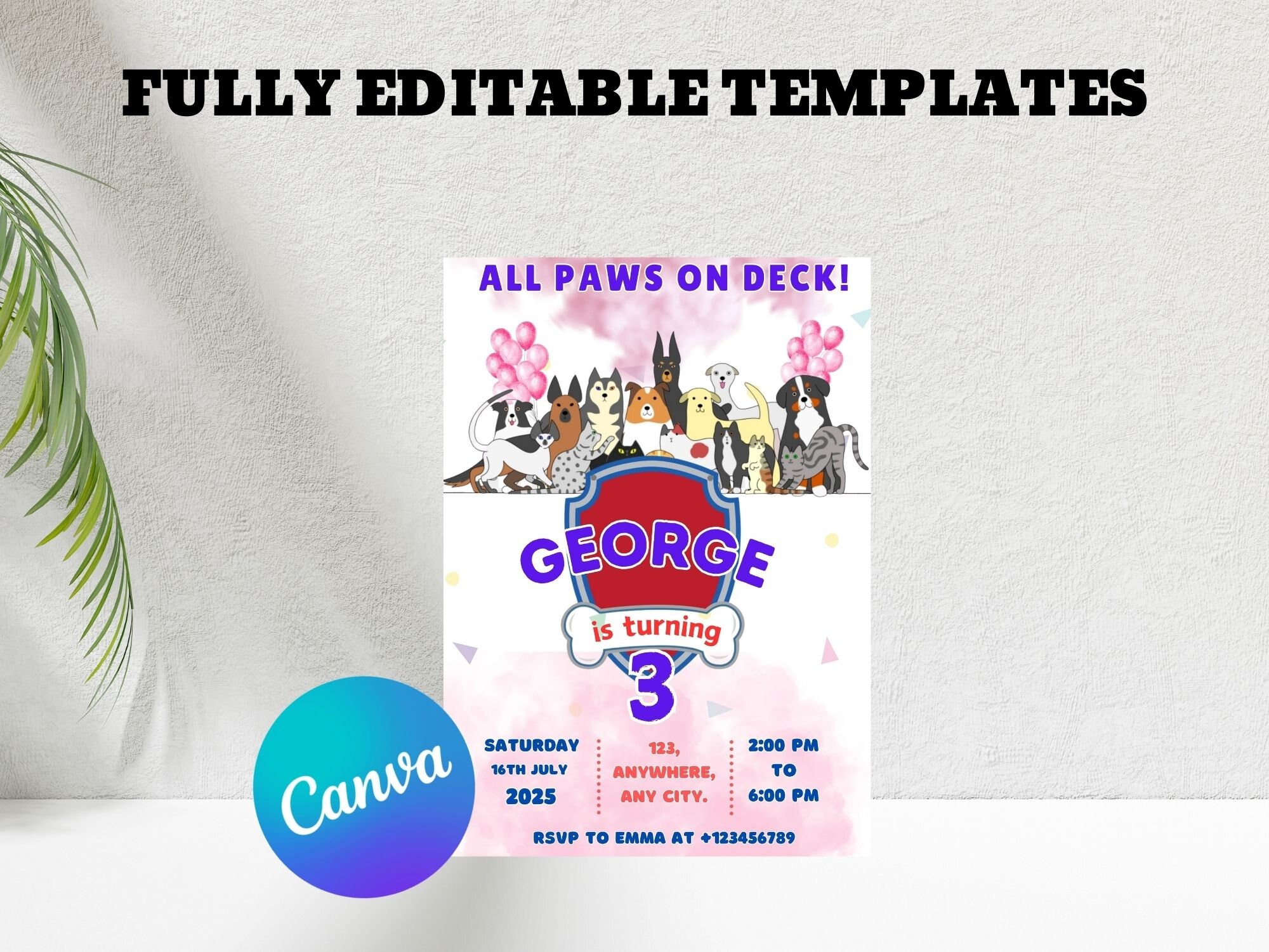 Editable Dogs Birthday Party Invitation Puppy Birthday Invite Calling ...