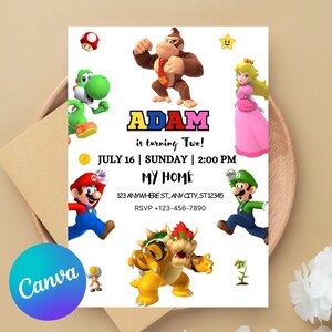 Editable Birthday Invitation Digital, Super Brothers Evite, Editable in Canva Printable Download, Video Game Kid Invite