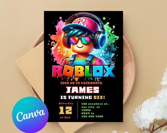 Roblox Invitation, Roblox Invite, Game Birthday, Roblox Boy Birthday, Editable Template Invitation, Kids Invite, Roblox Party, Roblox, Party