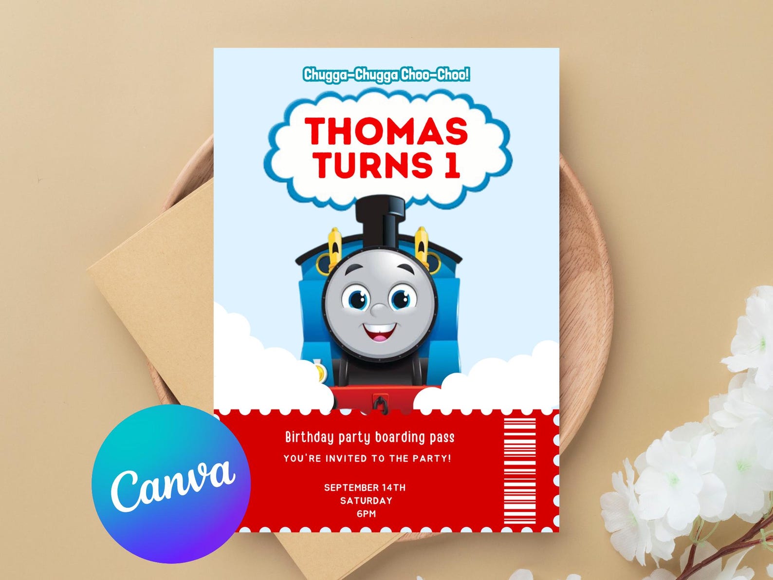 Editable Thomas the Tank Engine Birthday Invitation | Canva Digital ...