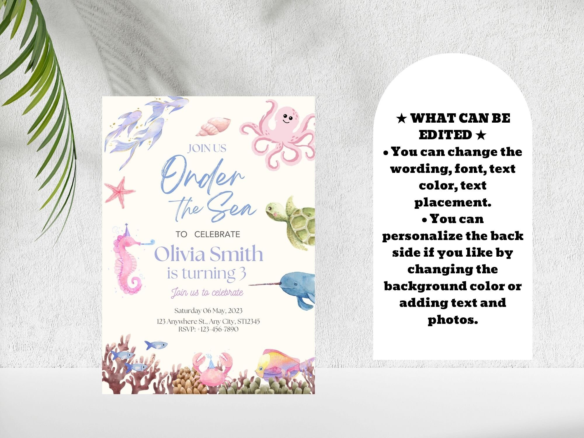 Oneder the Sea Birthday Invitation Printable, Under the Sea Editable Template, 1st Birthday ...