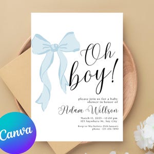 Blue Bow Baby Shower Invitation Template Baby Boy Blue Coquette Baby Shower Invite Baby Shower Invitation Boy Coquette Bow Boy Shower Invite