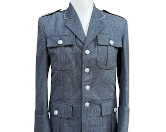Men's German Army Dress Jacket Officer Formal Uniform Charcoal Grey Wool Military Jacket