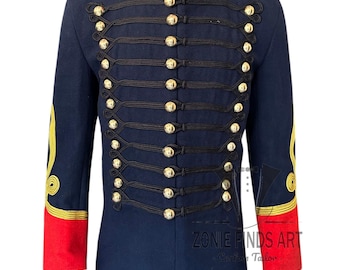 Men's Navy Blue British Army Hussars Jacket Steampunk Military Uniforms Jacket Pelisse Steampunk Military Jacket