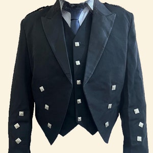 Veste Prince Charlie écossaise en laine Serge faite main pour homme avec gilet 5 boutons Veste kilt de mariage pour homme