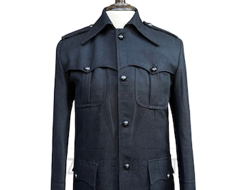 Men's German Army Dress Jacket Officer Formal Uniform Black Wool Military Jacket